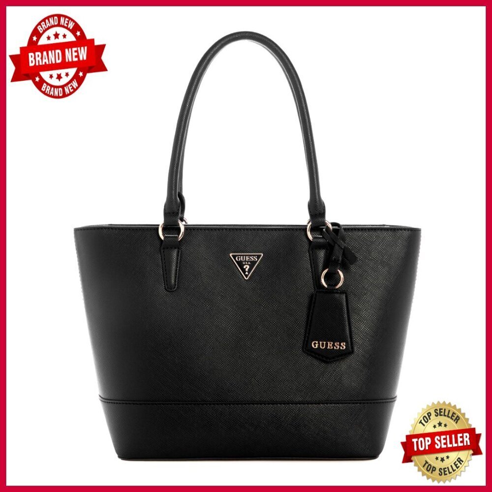 Saffiano PVC Tote Bag with Gold Hardware, Top Zip Closure
